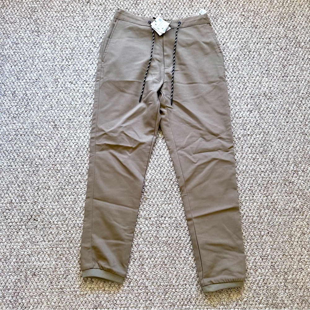 Zara men’s small pants tapered NWT tan pockets string tie waist/waist stretch